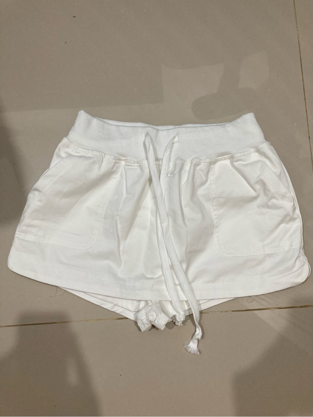 Women’s White Drawstring Pocket Shorts
